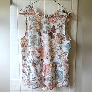 LOFT Floral Peplum Eyelet Back Shell Top, size small, white, cream and gold